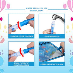 GLUN® Pack of 12 Children's Cartoon Water Magic Painting Book with Water-Based Marker, Different Magical Scenes