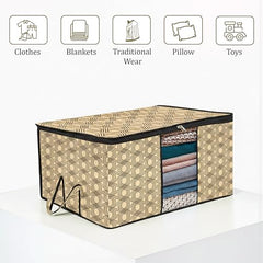 Kuber Industries Non-Woven Underbed Storage Bag | Clothes Storage Organizer | Blanket Cover With Clear Window | Zipper Closure & Handle Cloth Organizer | Check-Design | Large | Pack Of 4 | Cream