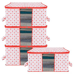 Kuber Industries Non-Woven Underbed Storage Bag|Clothes Storage Organizer|Blanket Cover With Clear Window|Zipper Closure&Handle Cloth Organizer|Plain White Border|Large|Pack Of 6|Royal Blue,32Cm,48Cm