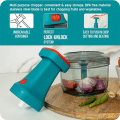 ISSVWO Tekcool Manual Hand Press Push Chopper with 6 Blades for Effortless Chopping Vegetables & Fruits (Assorted, 650 ml, Plastic).