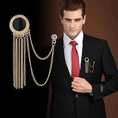 SYGA Men's & Women Suit Shirt Stud Lapel Pin Chain Tassel Brooch Pin with Crystal Chain(Classic Round Tassel Gold)