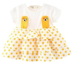 MOMISY Baby Girl Short Sleeves Infant Toddler Summer Frock - Yellow&White-M (6 Months to 12 Months)