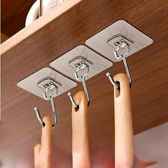 DME SALES Heavy Duty Self Adhesive Wall Hooks | Waterproof PVC Sticky Hooks Stainless Steel Big Hooks for Home Storage Bathroom Kitchen | Silver Multipurpose 10KG Capacity (Golden Hook 10-pcs)