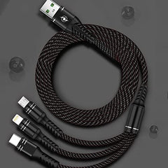 SYGA 3 in 1 Charging Cable, Nylon Braided USB Cable for Android, iOS and Type C Devices, 3A, 3 Feet - Black