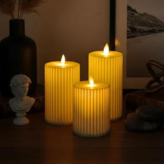 Chronos Pleated Ivory LED Moving Wick Pillar Candle | 4 Inch | White