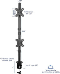 Jin Office Dual Monitor Stand Vertical for Dual Monitors Upto 32 inches | Adjustable Dual Monitor Arm Vertical | 3 Years Warranty
