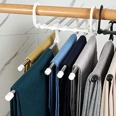MOMISY 5 in 1 Stainless Steel Foldable Hangers for Clothes Pant Hanging Multi-Layer Multi Purpose Space Saving Magic for Wardrobe (Pack of2)