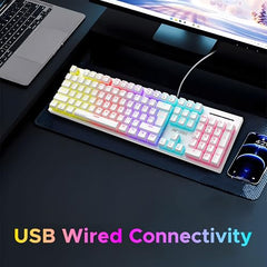 Ant Esports MK3400 Pro V3 Mechanical RGB Gaming Keyboard, 104 Keys-Red Switch, Multicolour Backlit, Anti-Ghosting, USB Wired, Media Keys, 12 LED Modes, for PC, Mac, Windows, Linux – White