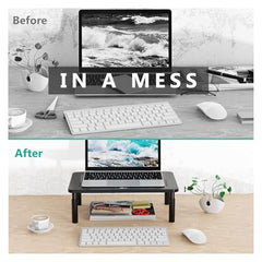 WALI Dual Monitor Stand for Desk, Desk Monitor Riser 3 Height Adjustable, Laptop Riser with Airflow Vents, Desk Organizer for Computer, Laptop, Printer, Notebook (STT003-2), 2 Pack, Black