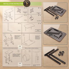 PRIMEBULL Adjustable Laptop Table with Wheels, Multi-Purpose Study Table | Bed Table | Height Adjustable for Office & Work from Home | Space Saving | Easy to Assemble (PRIMEBULL - Natural Wood)