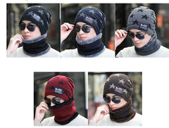 MOMISY Unisex Woolen Beanie Cap Plus Muffler Scarf Set for Men Women (Navy Blue)