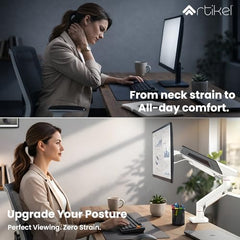 ARTIKEL Armour Monitor Stand for Desk Mount Adjustable Gas Spring Assisted vesa Monitor arm for Table with Full Motion arm with C Clamp Grommet Mounting Base Computer Monitor Stand Upto 40 inches