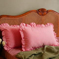 Sleepy Threads Pink Pillow Covers - Set of 2 | 27 x 18 Inch | Rectangular Checkered 220 TC Pillow Cases | Soft & Breathable with Envelope Closure | Throw Pillow Case for Sofa, Living Room, Bedroom