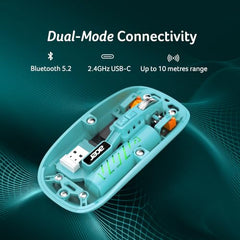 Acer Clearview Wireless Mouse, Dual Mode Bluetooth 5.2 & 2.4GHz, Rechargeable 500mAh Battery, RGB Lighting, 3200 DPI Adjustable, Silent Portable Mouse for Laptop, PC, Mac & Tablet, Blue