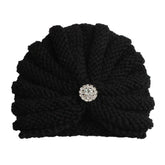 SYGA Baby Turban Winter Cap Handmade Woolen Warm Knit Infant Toddler Unisex Baby Hat 0-3 Years (Black)