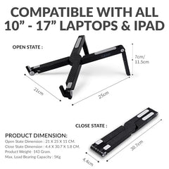 Tukzer (Imported Foldable Laptop Stand Riser for Laptop, MacBook, Notebook & Tablets up to 17 Inch, 7 Level Height Angle Adjustment, 2X Stronger M-Shape Aluminum Silicone Pads Air Ventilation-Black