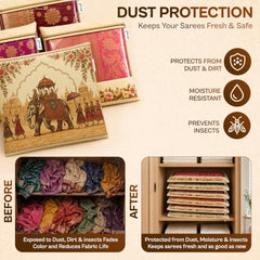 JD FRESH 12 Pcs Large Non Woven Saree Covers For Storage/Saree Bags with Zip/Multi-Purpose Lehenga Storage Bag/Clothes Covers for Dresses/Sarees/Lehengas (14x17 Inch)
