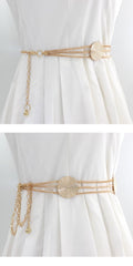 SYGA Gold Round Metal Chain Chain Waist Chain For Women, Versatile Decorative Dress, Waist-Cinching Hook, Adjustable Belt(Gold)