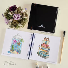 MENORAH - Artist Square Sketch Book - 180 GSM - Square Drawing Book - (100 Pages/50 Sheets) - Hard Metal Spiral Bound - (15.0 cm x 15.0 cm) - Pink
