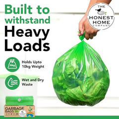 Honest Home Garbage Bags Medium - Green | 120 Bags | 30 Bags x 4 boxes | Leak-Proof & Tear-Resistant | 19 x 21 Inches Drawstring Dustbin Bags