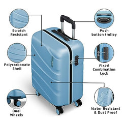 Safari 3Pc Polycarbonate Persia Set-55+65+77 Cms Small, Medium & Large Size (Cabin & Check-in) 8 Wheels Luggage/Speed_Wheel Suitcase/Trolleys (Pearl Blue)