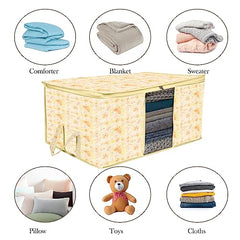 Kuber Industries Non-Woven Underbed Storage Bag | Clothes Storage Organizer | Blanket Cover With Clear Window | Zipper Closure & Handle Cloth Organizer | Check-Design | Large | Pack Of 4 | Cream