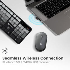 Portronics Key11 Combo Rechargeable Wireless Keyboard and Mouse Set, Bluetooth 5.3&2.4GHz Wireless,Type-C Fast Charging,Gradient Keys, Noiseless Typing, High Precision Mouse, for PC&Laptop(Grey)
