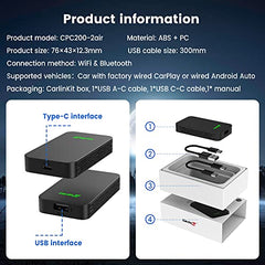 CarlinKit 5.0 Wireless CarPlay Adapter,Wireless Android Auto Adapter for OEM Wired CarPlay/Wired Android Auto Car 2023 Upgrade Version CPC200-2air Realize Wired to Wireless,5G WiFi,OTA Upgrade