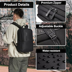 Arctic Hunter Slim Laptop Backpack for Men Women Lightweight 18L Expandable Backpack Shockproof 15.6" Laptop Pocket Water-resistant Daypack Compact Computer Bag for Casual Office Daily College, Black