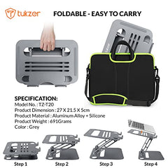 Tukzer (Imported Foldable Laptop Stand Riser for Laptop, MacBook, Notebook & Tablets up to 17 Inch, 7 Level Height Angle Adjustment, 2X Stronger M-Shape Aluminum Silicone Pads Air Ventilation-Black