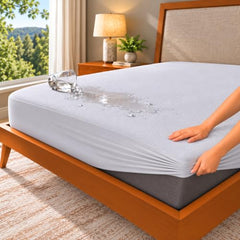 GADDA CO 100% Waterproof Premium Cotton Feel Mattress Protector King Size 78x72 Inch|Ultra Soft Breathable & Fitted Bed Protector Terry Cover Double Bed (6.5x6 feet, Fits 10 Inches, Grey)