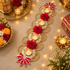 Urban Turtle Table Runner for Diwali Decoration | Handmade Floral Design Tea Light Holders Decorative for Dining Table, Coffee Table & Festive Home Decor | 22.5 x 5 Inch (Style - 1)