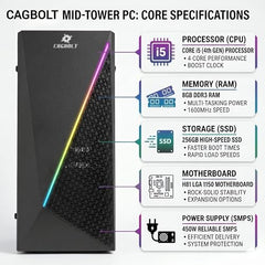 CAGBOLT Assembled i5 Desktop PC | Core i5-4570 4th Gen | 16GB DDR3 RAM | 512GB SSD | HD Graphics 4600 | HDMI | VGA | Ethernet | Windows 11 Pro | Office 2024 | 2 Years Warranty | for Office & Home Use