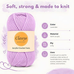 Classyo Acrylic Yarn for Crocheting (100gms x 1 Ball, 4ply) | Soft Wool Crochet Thread | Acrylic Hand Knitting Yarn | Wool for Crochet | For Sweater, Scarf, Hat, Baby Clothes, Purse, Gift Bags and DIY Crafts (Butter, Pack of 1)