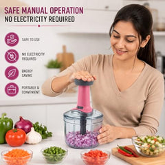 MAGIC SPOON Hand Push Chopper 1000ML, Vegetable & Onion Chopper with 4 Stainless Steel Blades, Manual Food Chopper for Garlic, Chilli, Dry Fruits, Nuts Cutter & Salad Preparation for Kitchen, Pista