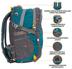 Half Moon 45L Hammer Waterproof Rucksack Bags for Man/Trekking Bags for Men | With 17.3" Laptop Compartment & Rain cover | For Trekking, Hiking, Travel Backpack for Men & Women (Navy Blue)