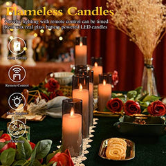 Flameless LED Pillar Candle Set of 2 | Acrylic Fiber Glass | Dancing Faux Wick | Remote Control with Battery Operated 3 AA | Home Décor & Gifting | 3" D x 6" H | Red
