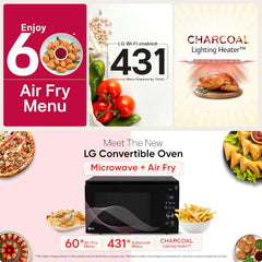 LG 32 L, Convertible Microwave Oven with Air Fry, Charcoal Lighting Heater, Wi-Fi Enabled (MJEN326UHWF, Black, Motorised Rotisserie, 60 Air Fry Recipe, 40 Scan to Cook Recipes & 431 Auto Cook Menu)