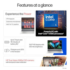 HP 15 (i5 14th Gen), Intel Core 5-120U, 16GB RAM, 512GB SSD, FHD, Anti-Glare, 15.6''/39.6cm, Win11, M365 Basic(1yr), Office24, Silver,1.59kg, fd0664TU, FHD Camera w/Shutter, Backlit Laptop