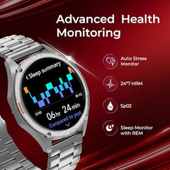 Fastrack MYND 1.93” AMOLED Display Smart Watch for Men & Women with AI Watch Faces,AI Chat,Offline Voice Commands,Curved Metallic Design,Functional Crown,BT Calling, Health Suite,100+ multisport modes