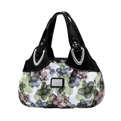 SYGA Women's Printed PU Leather Hobo Bag, Multiple Colors and Patterns, Crossbody Shoulder(BLACK FANTASY GREEN FLOWER)