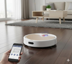 ALL IN ONE SOLUTION Robot Vacuum Cleaner with Mop, High Suction, Smart Gyro Navigation, Carpet Auto Boost, Slim, Quiet, App Control Robotic Vacuum Cleaner for Hard Floor/Carpet/Pet Hair (Gold)