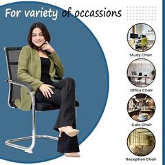 GOYALSON Visitor Chair Leather Back and Cushioned seat Chrome Base Suitable for Reception Home Conference Room Study Computer Restaurant Chair (1 Leather Back, z Black, Standard)