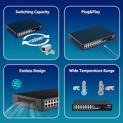 YuanLey 18 Port 2.5G PoE Switch Unmanaged, 16 x 2.5G Base-T PoE Ports, 2 x 10G RJ45 UpLink, IEEE802.3af/at, 250W, Compatible with 100/1000/2500Mbps, Metal Case, 2.5Gbe Network Switch