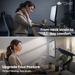 ARTIKEL Armour Monitor Stand for Desk Mount Adjustable Gas Spring Assisted vesa Monitor arm for Table with Full Motion arm with C Clamp Grommet Mounting Base Computer Monitor Stand Upto 40 inches