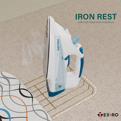 TEX-RO Ironing Board with Iron Stand | Foldable Iron Table for Ironing Clothes with Adjustable Height, Cotton Padded Press Table, Heat-Resistant Rest & Anti-Skid Legs - White
