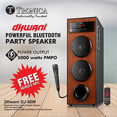 TRONICA Dhwani DJ 40Watt Bluetooth Tower Speaker | Bass-Boosted Party DJ Speaker & Home Theater Sound System with Wired Mic, FM, USB, AUX, TV, Remote,Wireless Music Streaming for Karaoke Night, Music