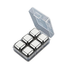 SYGA 6 Stainless Steel Whiskey Stones Ice Cubes with Container- Food Grade Quick-Frozen Ice for Wine - Metal Ice Cubes for Chilling Red Wine