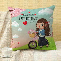 Gift for Daughter Birthday Special Birthday for Daughter Printed Cushion(12 inch X 12 inch with Filler with Keychian) Girls Pillow Daughters Day for Daughter and Girls AT-7