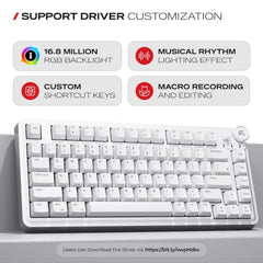 CYBEART Nighthawk 75 Wireless Mechanical Keyboard, 81 Keys with Multimedia Knob, Tri-Mode Bluetooth 5.1/2.4GHz/Wired, Hot-Swappable, RGB Backlit, Linear Switches, PBT Keycaps, 4000mAh Battery